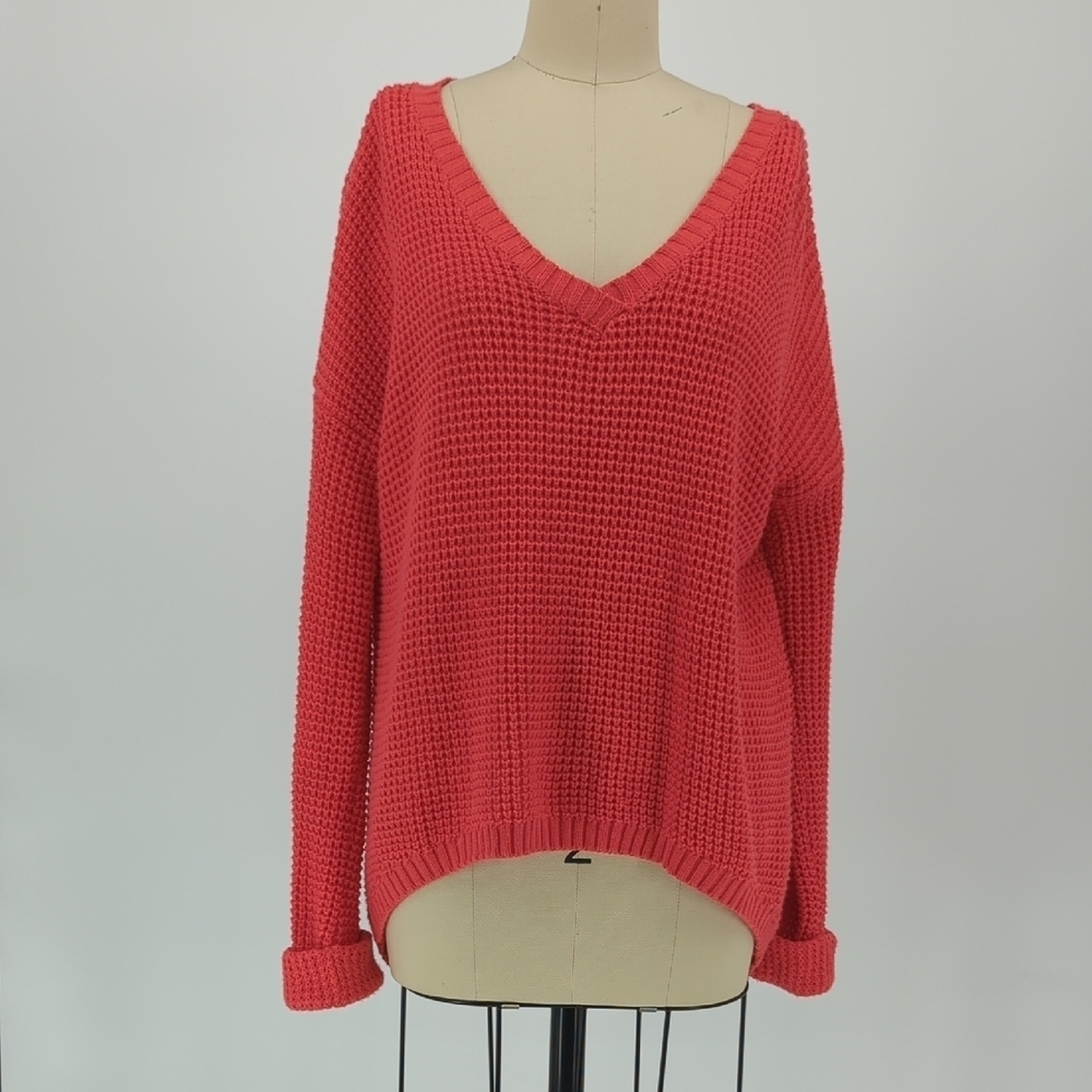 Minkpink V Neck Knit Sweater Pink Red XS casual bohemian coastalcore casual